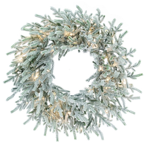 VIC-A262326LED - 24" Frosted Norfolk Wreath 5mm 50 Warm White - Vickerman
