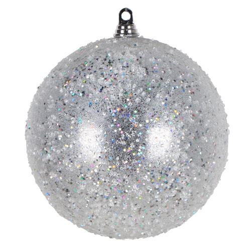 VIC-MT263107W - 4" Silver Beaded Sequin Ball Ornament, 3-Pack - Vickerman