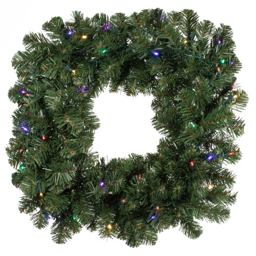 VIC-C164826LED - 24" Oregon Fir Square Wreath WA LED 50 MU - Vickerman