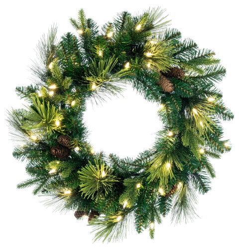 VIC-DT210625LED - 24" Emerald Mix Fir Wreath Dura-lit 50 Warm White - Vickerman