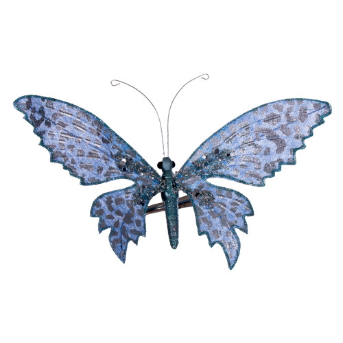 VIC-EH211902 - 7.5" Blue Glitter Butterfly Clip, 4-Pack - Vickerman