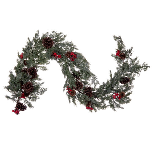 VIC-EH214165 - 66" Green Cypress Cone Berry Garland - Vickerman
