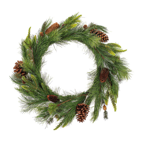 VIC-FQ237924 - 24" Green Mixed Pine/Cone Wreath - Vickerman