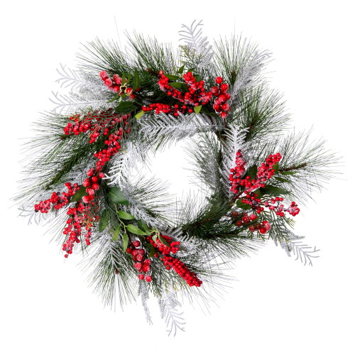 VIC-G213024 - 24" Frosted Wreath Red/Green Decor 31T - Vickerman