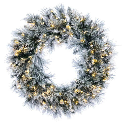 VIC-G225731LED - 30" Flocked Jackson Wreath Dura Lit 100 Warm White - Vickerman