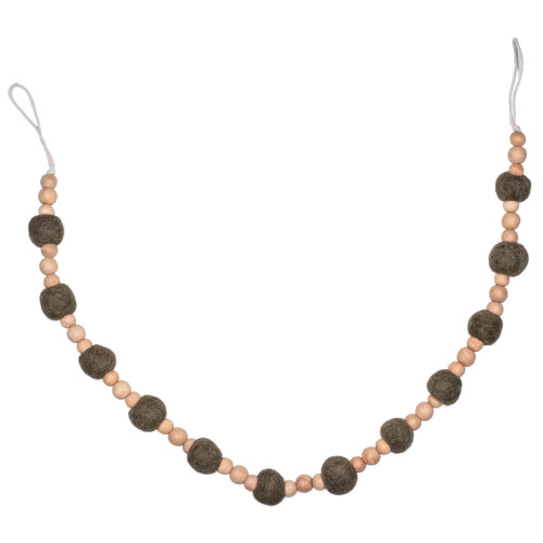 VIC-JE210377 - 72" Olive Wood/Felt Pom Pom Garland - Vickerman