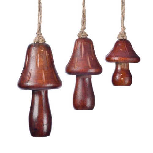 VIC-JE230715 - 2/3/4.5" Dark Wood Mushroom Ornament Set/3 - Vickerman