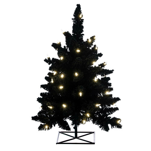VIC-K221621LED - 2' x 20" Flocked Black Fir Dura Lit 50 Warm White - Vickerman