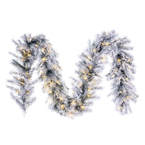 VIC-K232015LEDBO - 9' x 14" Frst Glacier Garland 5mm B/O 100 Warm White - Vickerman