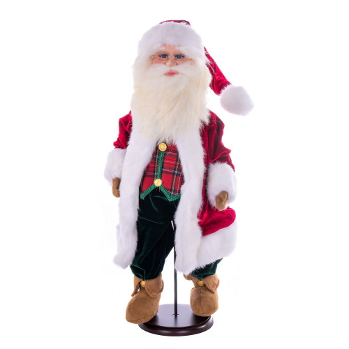 VIC-KV210724 - 24" Red Plaid Velvet Santa Doll W Stand - Vickerman