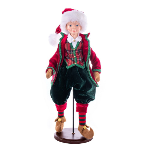 VIC-KV210738 - 18" Red Plaid Fairy Boy With Stand - Vickerman