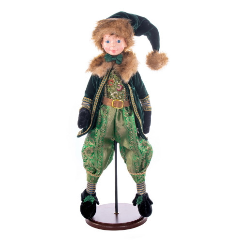 VIC-KV211238 - 18" Green Velvet Fairy Boy With Stand - Vickerman