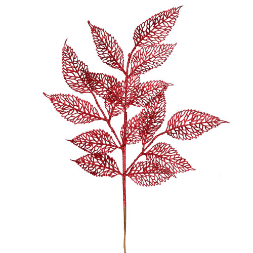 VIC-L190505 - 27" Burgundy Glitter Bay Leaf Spray, 12-Pack - Vickerman