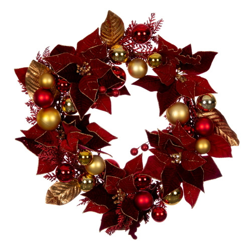 VIC-L212722 - 22" Red Poinsettia Deco Wreath - Vickerman