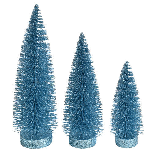 VIC-LS190732 - 7"-9"-11" Baby Blue Glitter Oval Tree 3 Set - Vickerman