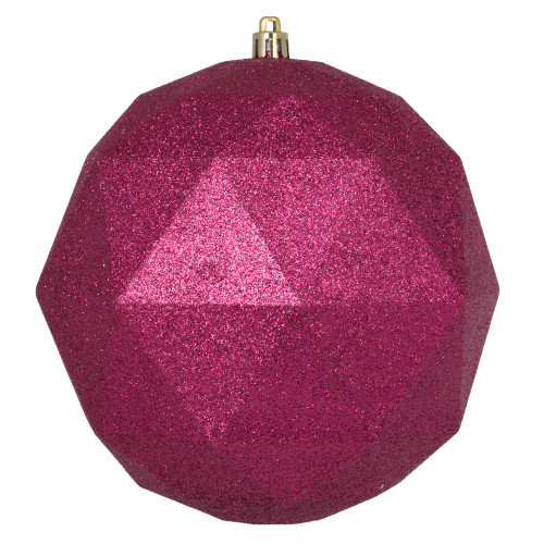 VIC-M177421DG - 6" Berry Red Glitter Geometric Ball, 4-Pack - Vickerman