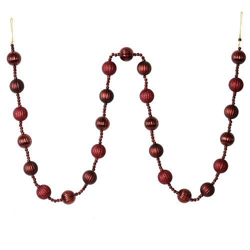 VIC-M183565 - 6' Burgundy Stripe Ball Ornament Garland - Vickerman