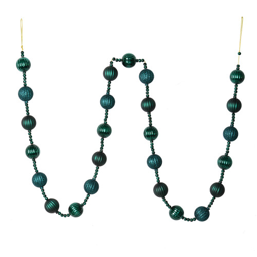VIC-M183574 - 6' Midnight Green Stripe Ball Ornmnt Garland - Vickerman