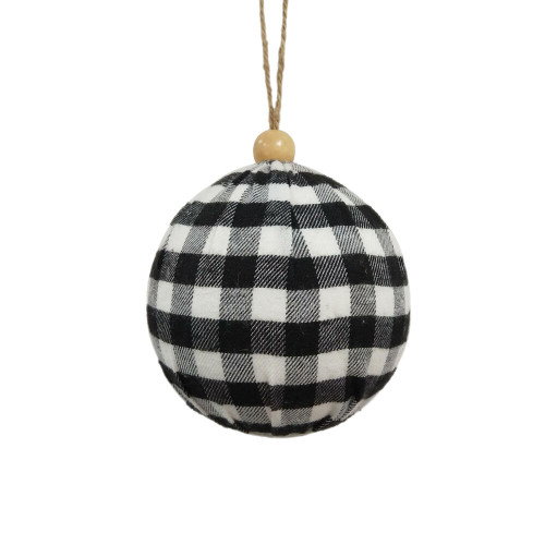 VIC-MC210542 - 4" Black/White Plaid Cloth Ball Ornament, 4-Pack - Vickerman