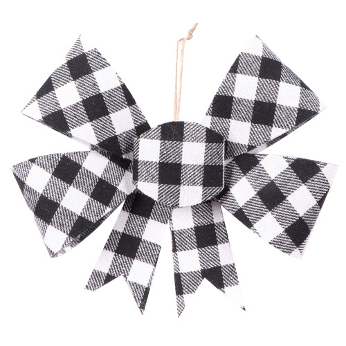 VIC-MC211911 - 7" Black/White Plaid Bow Ornament, 6-Pack - Vickerman
