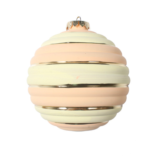 VIC-MT202305 - 4" Peach Horizontal Stripe Ball Ornament, 4-Pack - Vickerman