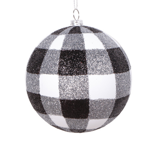 VIC-MT2212310 - 4" White Black Plaid Glitter Ball, 3-Pack - Vickerman
