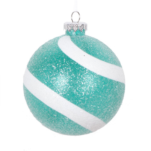 VIC-MT228542 - 4" Teal/White Sugar Glitter Ball, 4-Pack - Vickerman