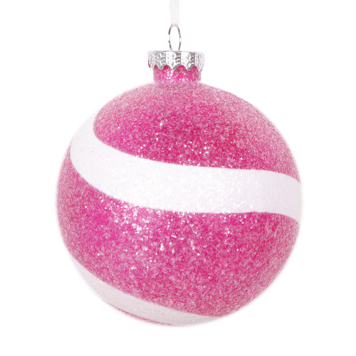 VIC-MT228579 - 4" Fushsia/White Sugar Glitter Ball, 4-Pack - Vickerman
