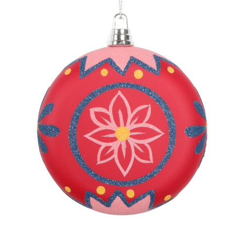 VIC-MT232020 - 4" Red Hand-painted Flat Round Ornament, 3-Pack - Vickerman