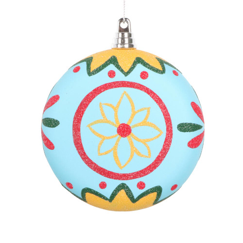 VIC-MT232030 - 4" Lights Blue Hand-painted Flt Round Ornament, 3-Pack - Vickerman