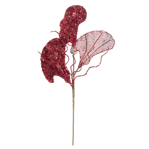 VIC-OF181103 - 20" Red Fiddle Leaf Glitter Spray, 3-Pack - Vickerman