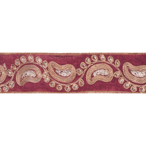 VIC-Q165982 - 2.5"x5yd Gold Seq Paisley Burgundy - Vickerman