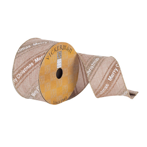 VIC-Q180281 - 2.5"x10yd Beige Glitter Merry Xmas - Vickerman