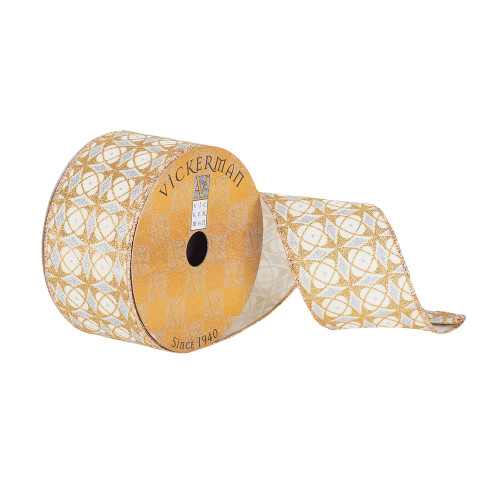 VIC-Q180443 - 2.5"x10yd Gold/Silver Geometric Pattern - Vickerman