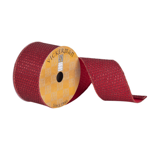 VIC-Q180698 - 2.5"x10yd Red Woven Dot Dupion - Vickerman