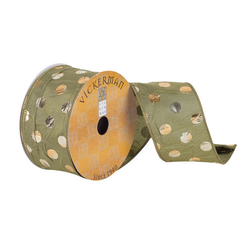 VIC-Q180770 - 2.5"x10yd Olive Crushd Gold Metallic Dot - Vickerman