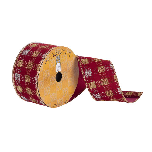 VIC-Q180806 - 2.5"x10yd Burdundy/Gold/Silver Plaid - Vickerman