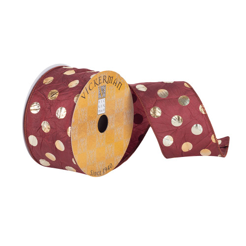 VIC-Q180812 - 2.5"x10yd Burgundy/Gold Metallic Dots - Vickerman