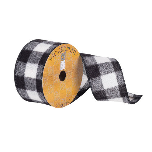 VIC-Q180956 - 2.5"x10yd White/Black Soft Plaid - Vickerman