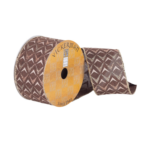 VIC-Q180995 - 2.5"x10yd Chocolate Dupion Glitter Arrow - Vickerman