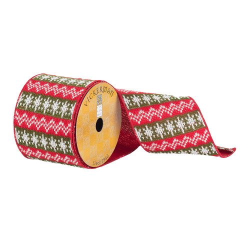 VIC-Q181402 - 4"x10yd Red/Green Knit W/ White Details - Vickerman