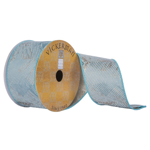 VIC-Q202232 - 2.5"x10yd Teal Chevron Sheen Ribbon - Vickerman