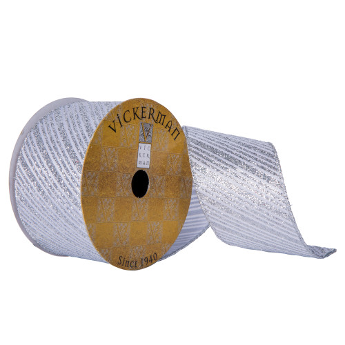 VIC-Q202434 - 2.5"x10yd Silver Glitter Stripe Diagonal - Vickerman