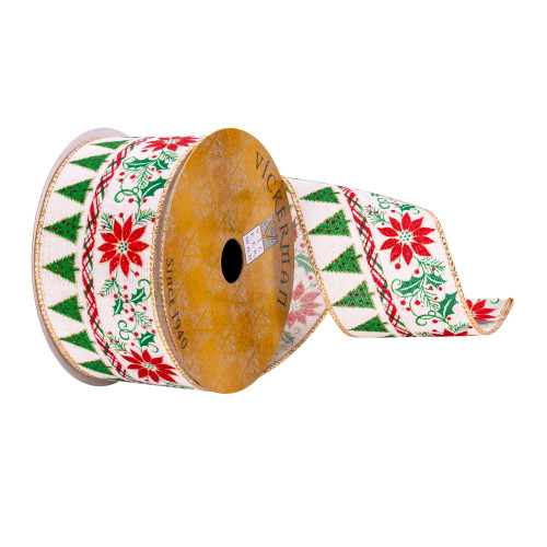 VIC-Q214645 - 2.5"x10yd White Nordic Poinesttia Ribbon - Vickerman