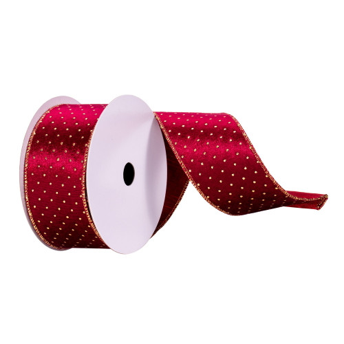 VIC-Q214685 - 2.5"x10yd Burgundy With Gold Dots Ribbon - Vickerman