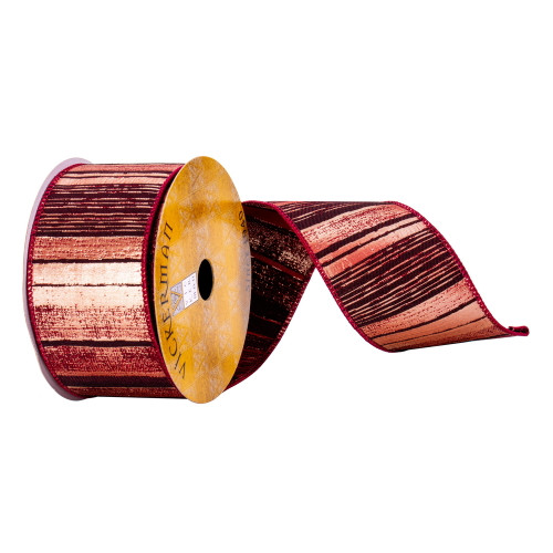 VIC-Q214819 - 2.5"x10yd Burgundy/Gold Lines Ribbon - Vickerman