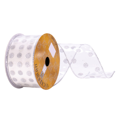 VIC-Q214859 - 2.5"x10yd Clear PVC Silver Spots Ribbon - Vickerman