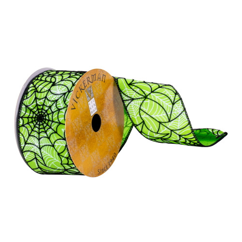 VIC-Q215043 - 2.5"x10yd Green Black Spider Web Ribbon - Vickerman