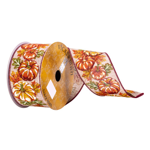 VIC-Q215067 - 2.5"x10yd Cream Pumpkin Ribbon - Vickerman