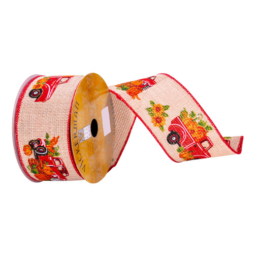 VIC-Q215079 - 2.5"x10yd Jute Red Harvest Truck Ribbon - Vickerman